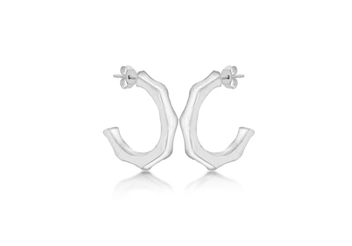 Sterling Silver 24.5mm x 27.5mm Bamboo Half Hoop Drop Earrings