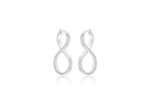 Sterling Silver Rhodium Plated 20mm x 40mm Diamond Cut 'Figure 8' Creole Earrings