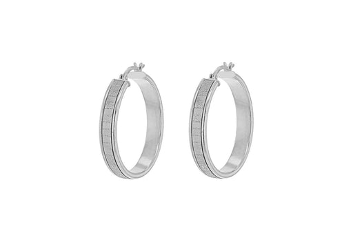 Sterling Silver Rhodium Plated 30mm Stardust Striped Creole Hoop Earrings