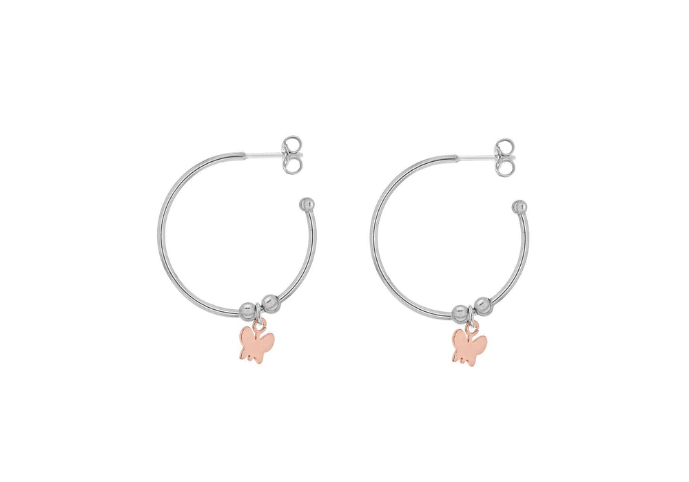 Sterling Silver 2-Tone Gold Plated Butterfly Hoop Earrings