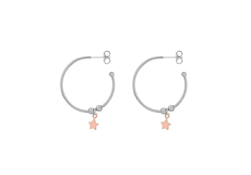 Sterling Silver 2-Tone 5.3mm x 5mm Star 23mm Hoop Earrings