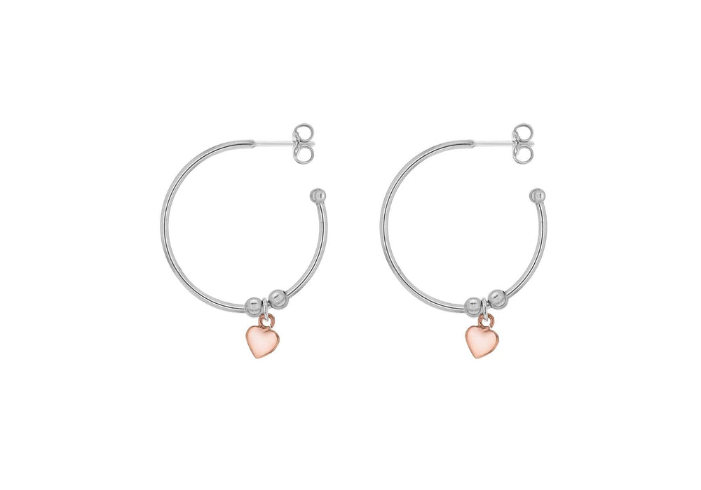 Sterling Silver 2-Tone 5mm x 5mm Heart 23mm Hoop Earrings