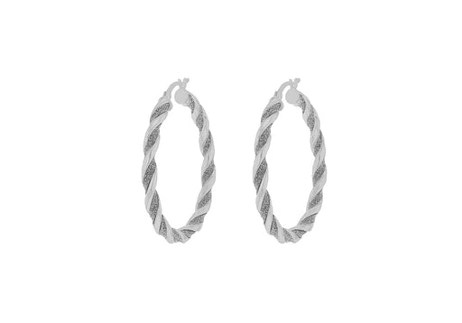 Sterling Silver 40mm Stardust Twisted Creole Hoop Earrings