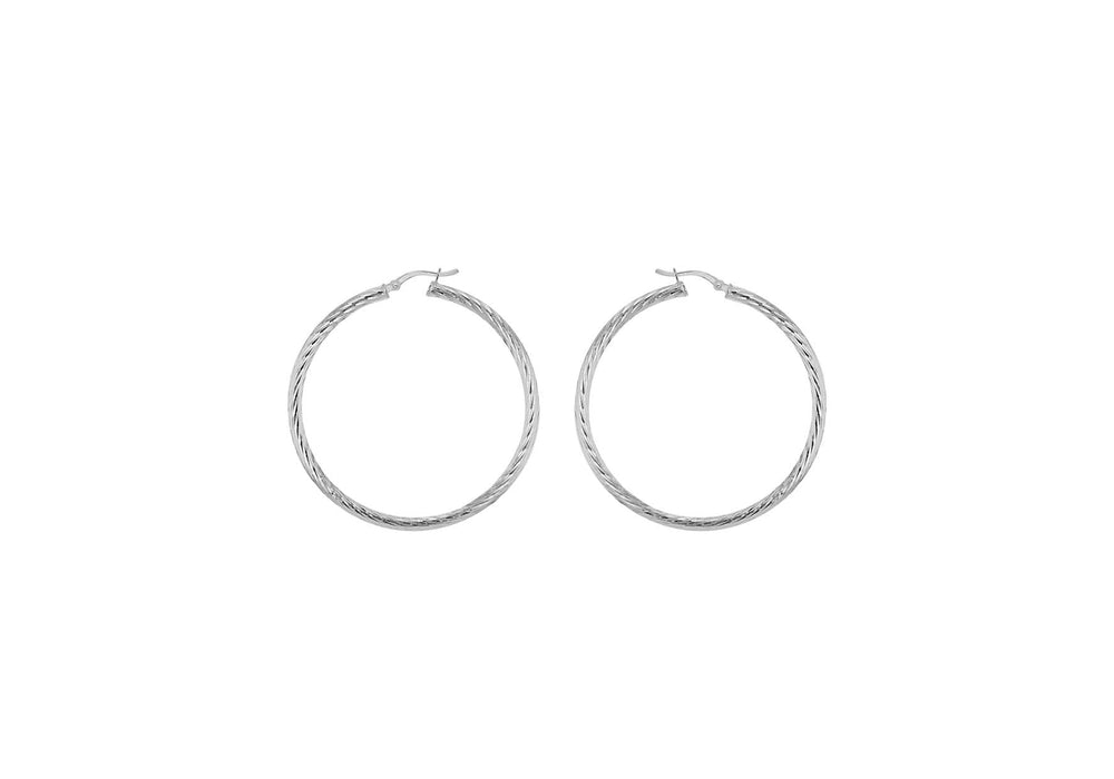 Sterling Silver 35mm Twist Diamond Cut Hoop Creole Earrings