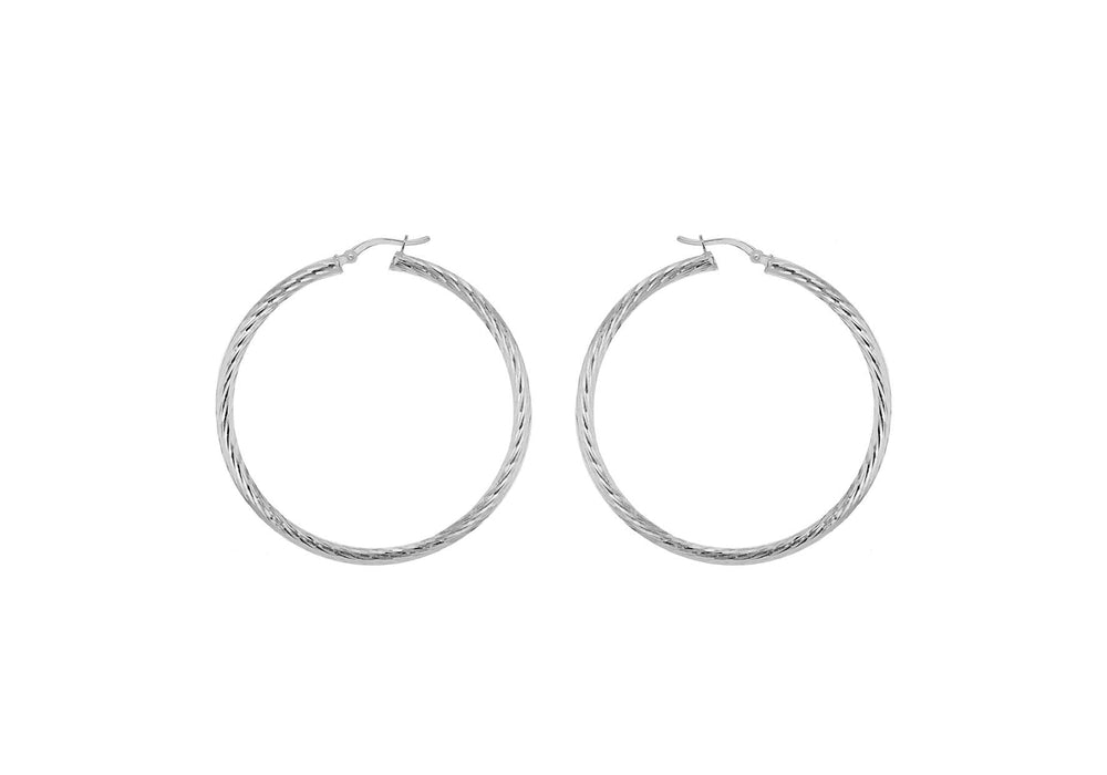 Sterling Silver 50mm Twist Diamond Cut Hoop Creole Earrings