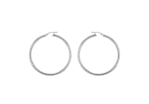 Sterling Silver 50mm Twist Diamond Cut Hoop Creole Earrings