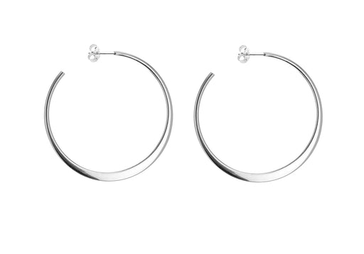 Sterling Silver Rhodium Plated 45mm Flat Graduated Hoop Earrings