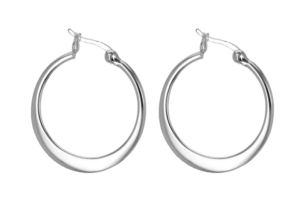 Sterling Silver 25mm Flat Graduated Hoop Earrings