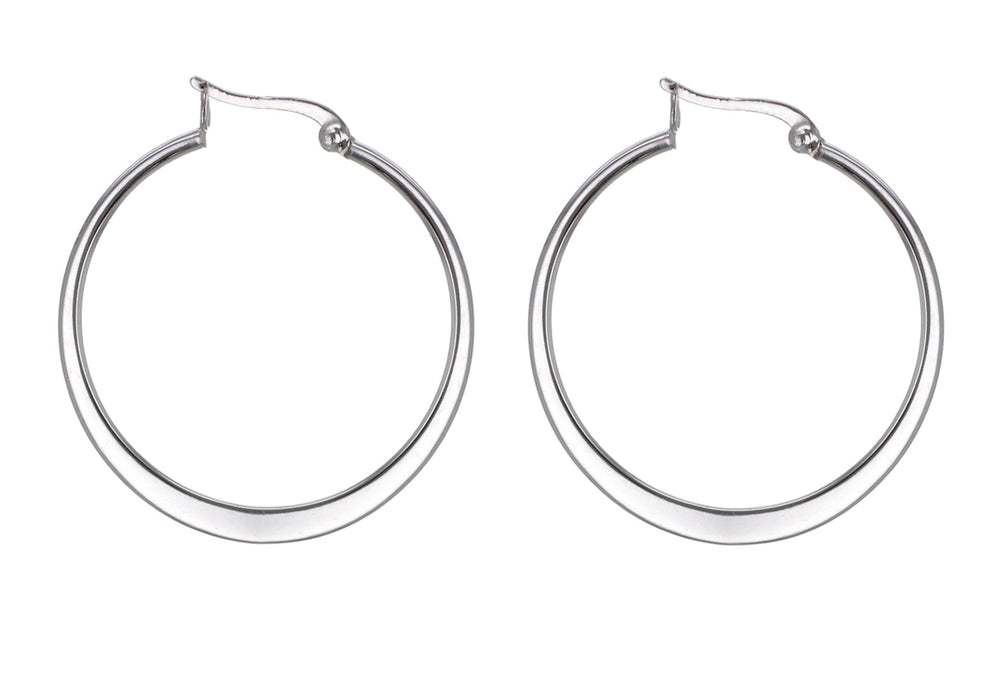 Sterling Silver 35mm Flat Graduated Hoop Earrings