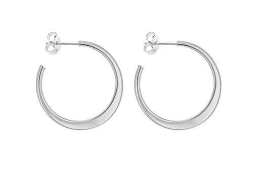 Sterling Silver Rhodium Plated 25mm Flat Graduated Hoop Earrings