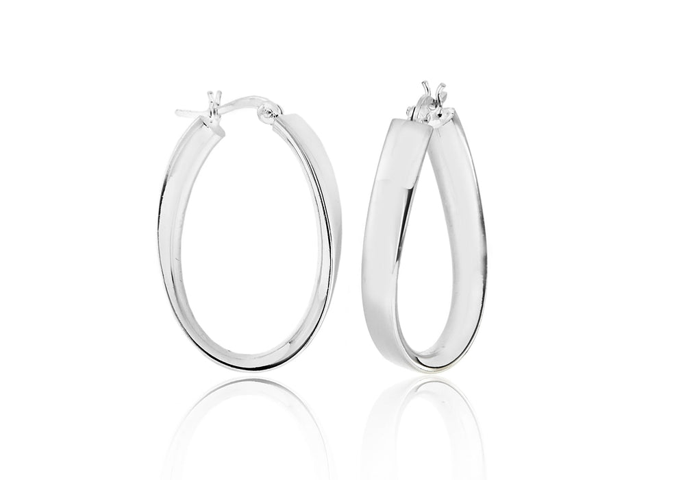 Sterling Silver 20mm x 33mm Oval Twisted Creole Earrings