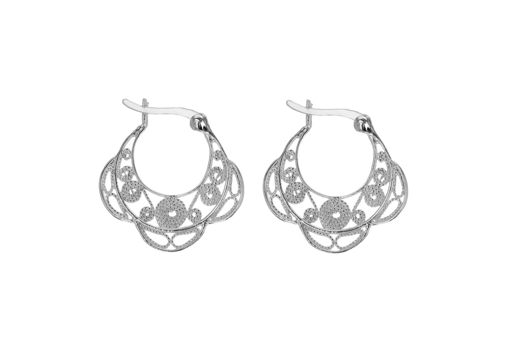 Sterling Silver 23mm Textured Filigree Creole Earrings