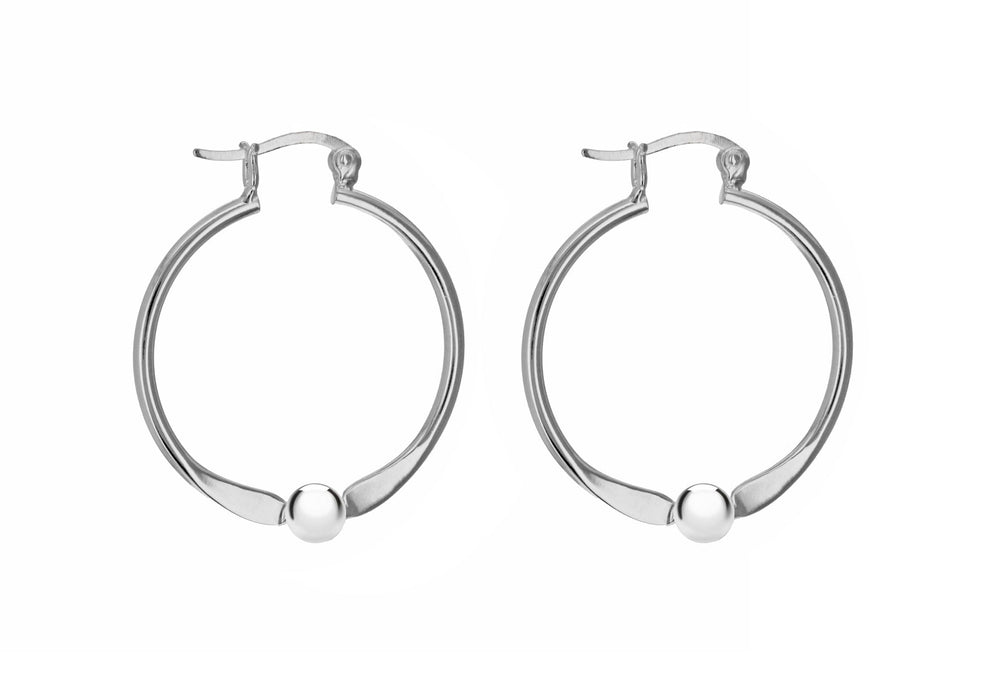 Sterling Silver 30mm Hoop and Ball Creole Earrings