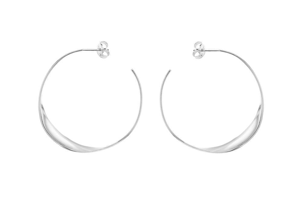 Sterling Silver 37mm Flat Twist Hoop Earrings