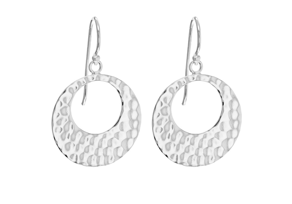 Sterling Silver Hammered CutoCut Circle Drop Earrings