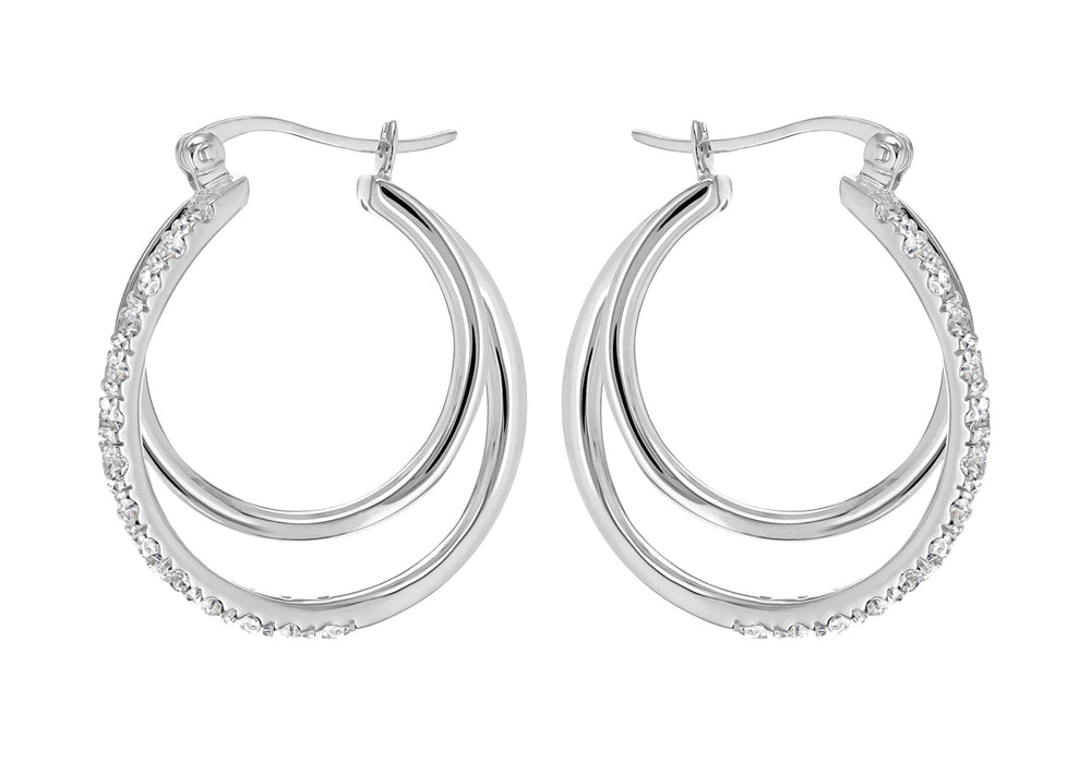 Sterling Silver Zirconia  Double Hoop Creole Earrings