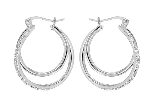 Sterling Silver Zirconia  Double Hoop Creole Earrings