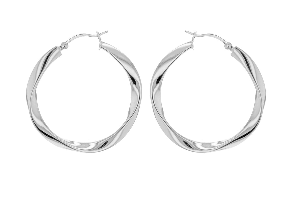 Sterling Silver 40mm Twist Creole Earrings