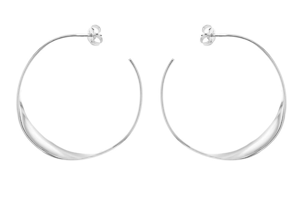 Sterling Silver Rhodium Plated 35mm Twist Hoop Earrings