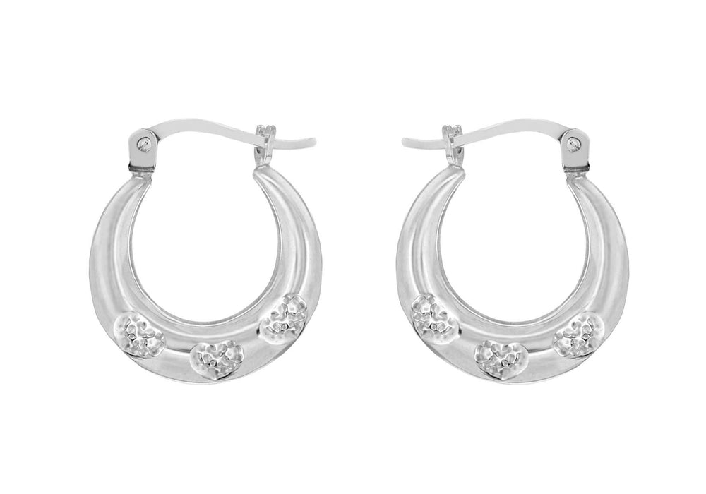 Sterling Silver 14.5mm Heart Pattern Creole Earrings