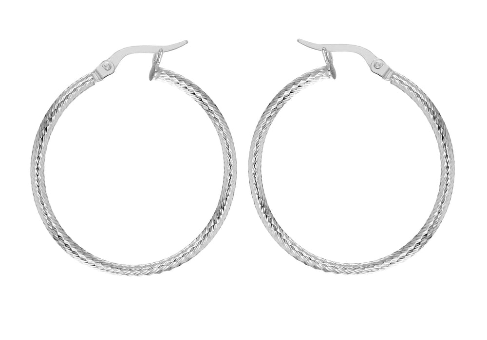 Sterling Silver 29mm Textured Hoop Earrings