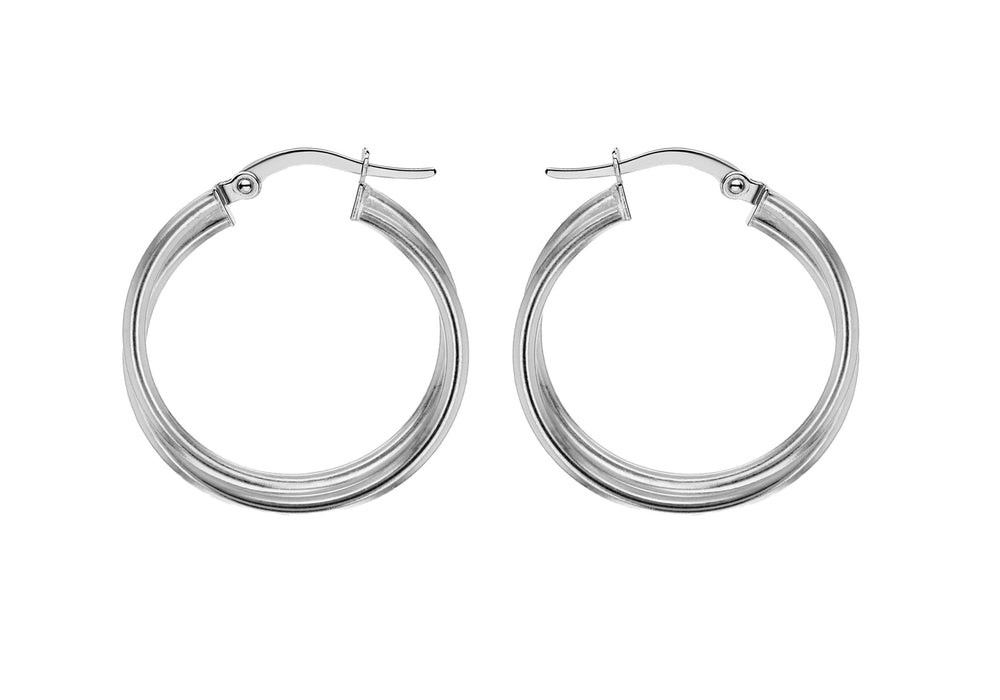 Sterling Silver Double Crossover Plain Hoop Earrings