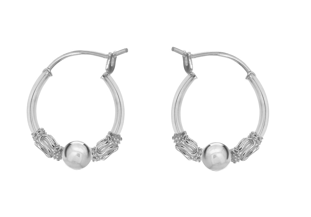 Sterling Silver 16mm Rope Design and Ball Hoop Earrings