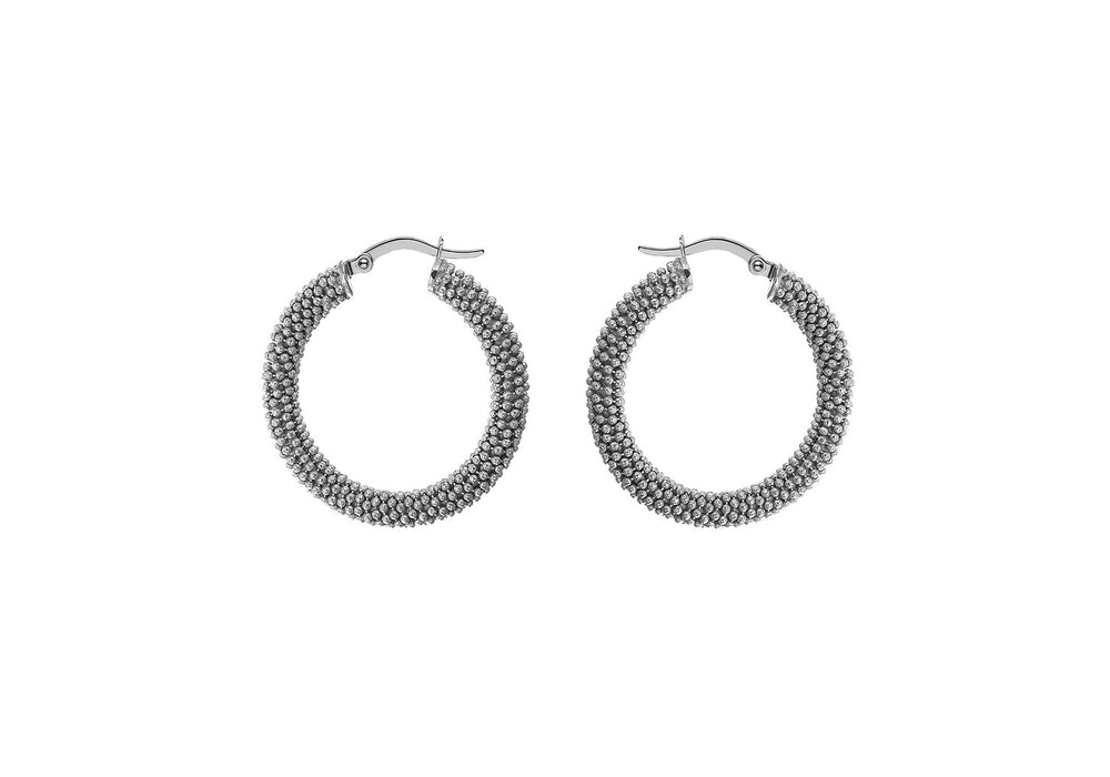 Sterling Silver RCutalite 30mm Textured Hoop Earrings