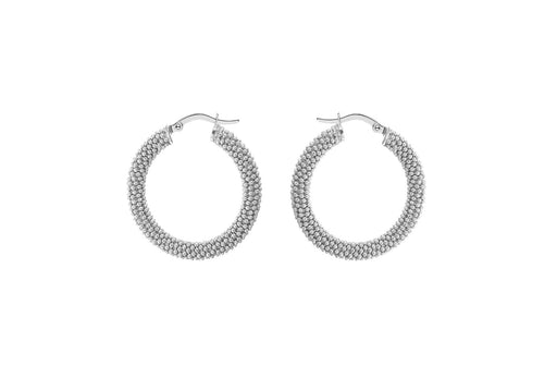 Sterling Silver Rhodium Plated 30mm Textured Hoop Earrings