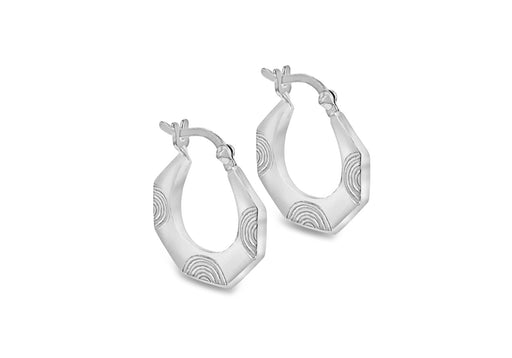 Sterling Silver 16.9mm x 18.3mm Patterned Hexagon Creole Earrings