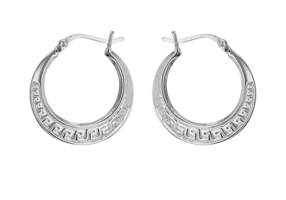 Sterling Silver 22.3mm Greian-Pattern Creole Earrings