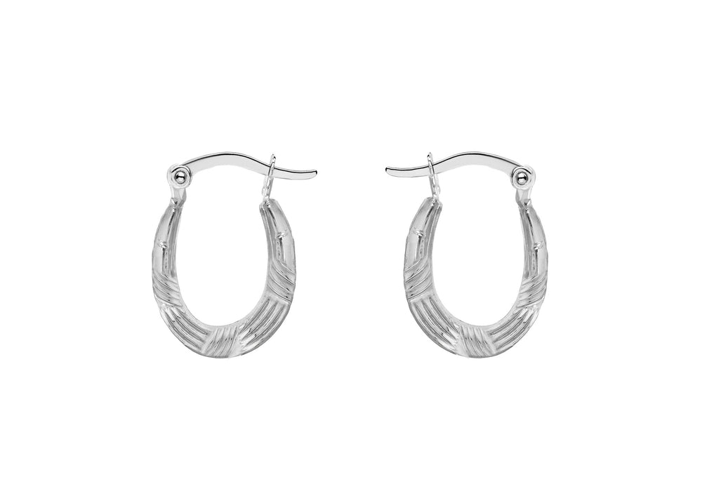 Sterling Silver Patterned Oval Creole Earrings