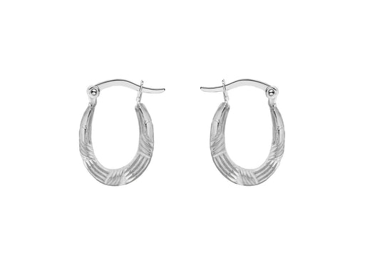 Sterling Silver Patterned Oval Creole Earrings