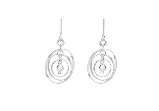 Sterling Silver 19mm x 35.3mm Triple-Ring and Ball Drop Earrings