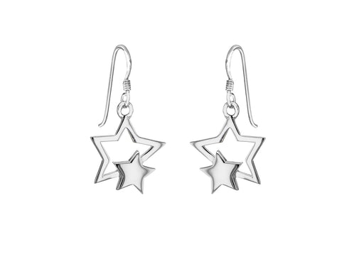 Sterling Silver 15mm x 30mm Double Star Drop Earrings