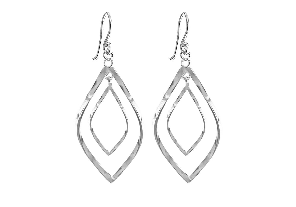 Sterling Silver 19mm x 45mm Double Twisted-Oval Drop Earrings