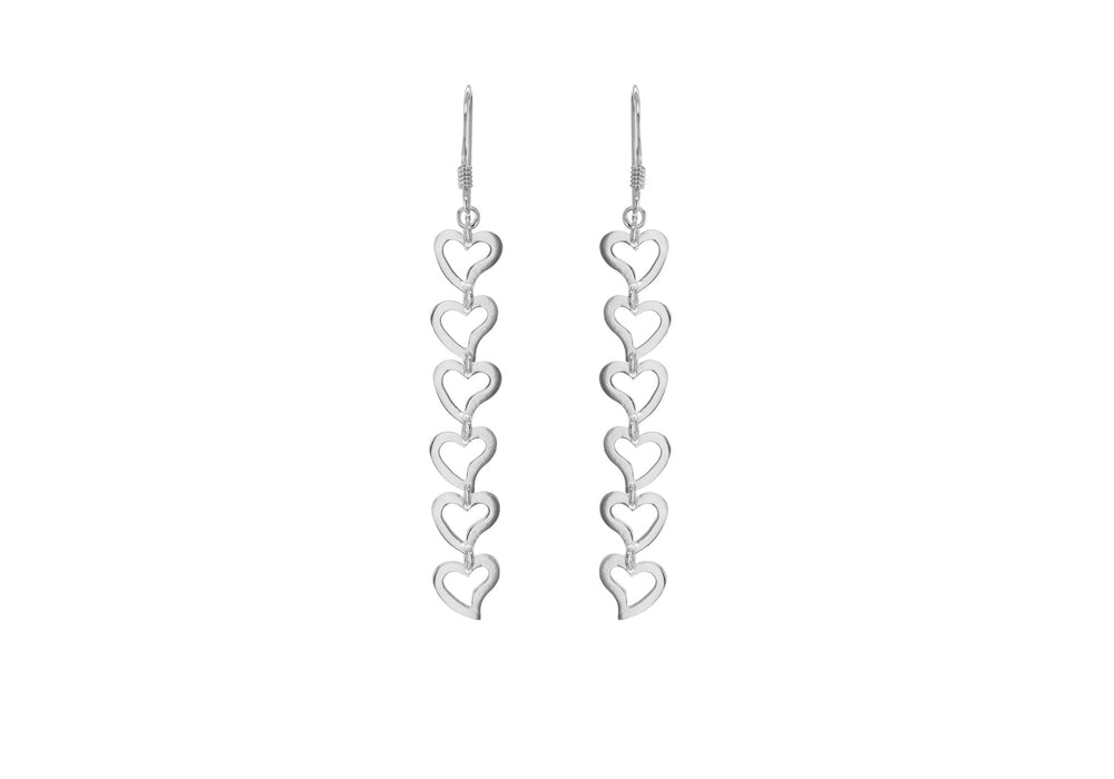 Sterling Silver 8.5mm x 67mm Open-Heart Drop Earrings