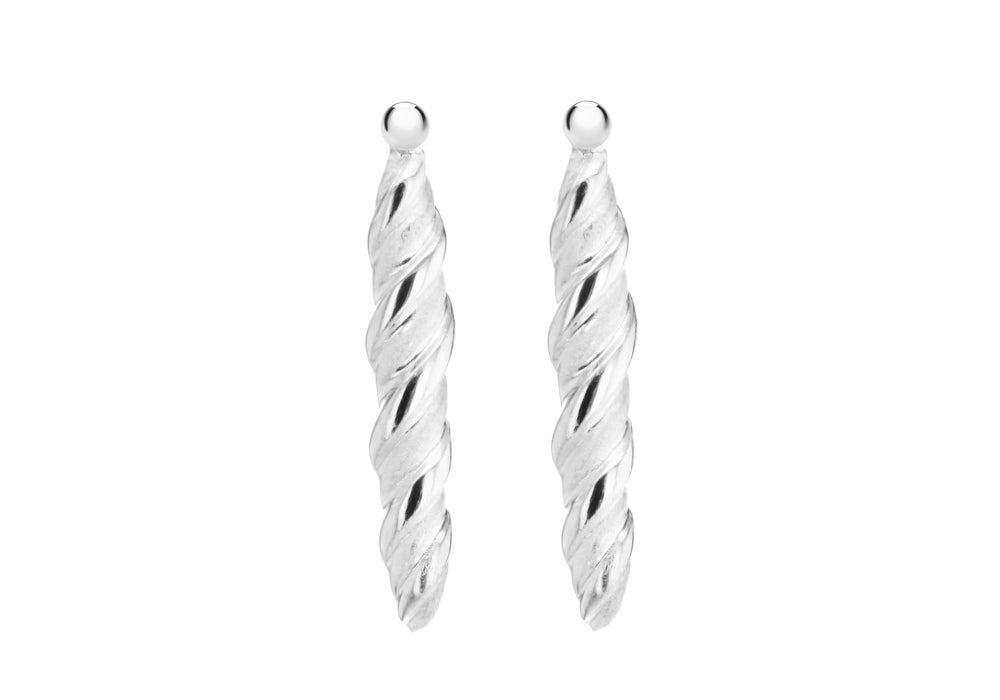 Sterling Silver 5mm x 29mm Twist Polished and Satin Drop Earrings