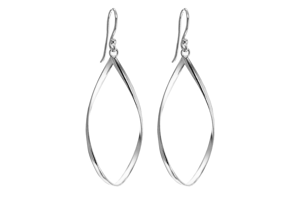 Sterling Silver Rhodium Plated Twisted Open Teardrop Earrings