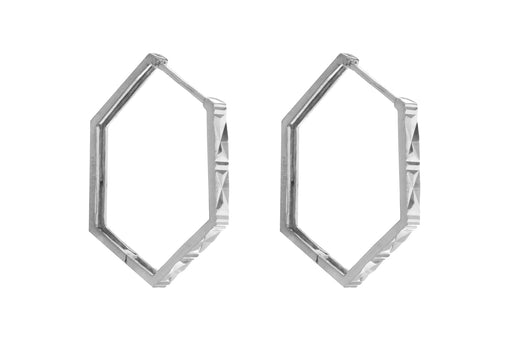 Sterling Silver Diamond Cut Hexagon Lever Bak Hoop Earrings