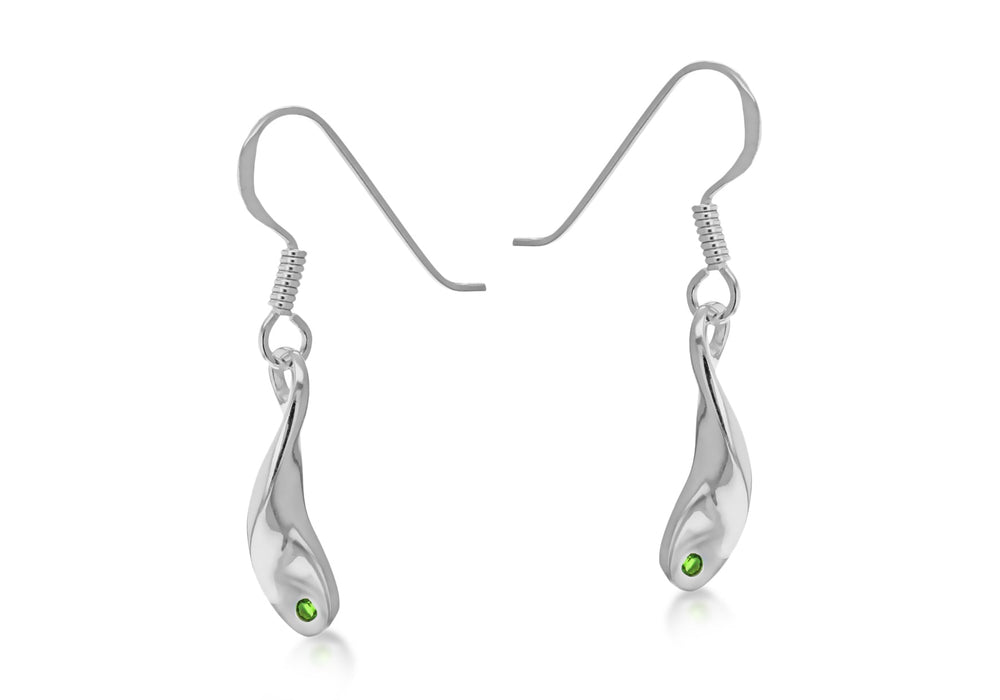 Sterling Silver Green Crystal  Half Twist Drop Earrings