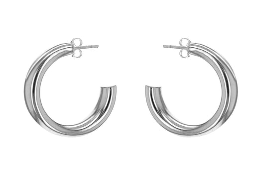 Sterling Silver Rhodium Plated 27.5mm Puffed 7mm Tube Hoop Earrings