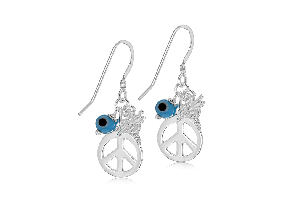 Sterling Silver Peace Dragonfly Eye Drop Earrings 