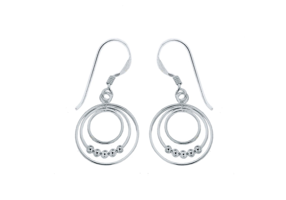 Sterling Silver Tri-Circle & Ball Drop Earrings 