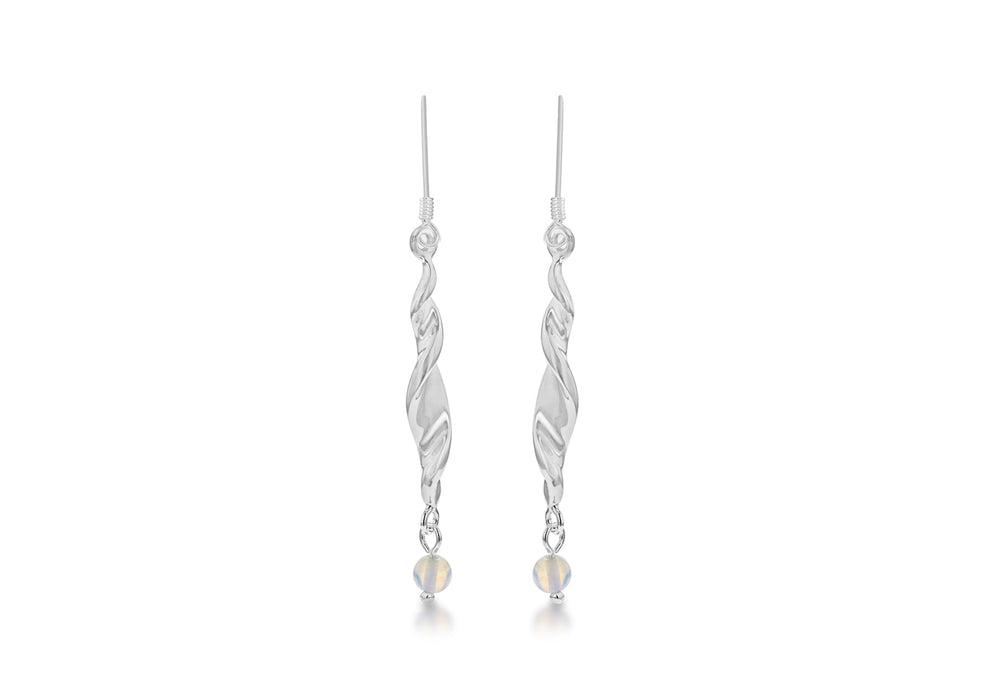 Sterling Silver Twisted White Bead Drop Earrings 