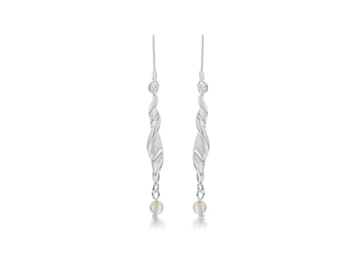 Sterling Silver Twisted White Bead Drop Earrings 