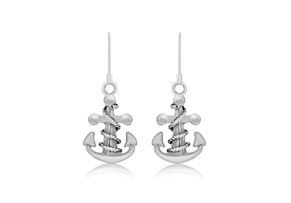 Sterling Silver Oxidised Rope Wrap Anchor Earrings