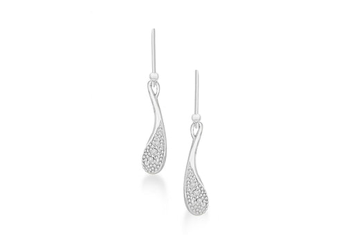 Sterling Silver Rhodium Plated 0.02t Pave Set Diamond Drop Earrings