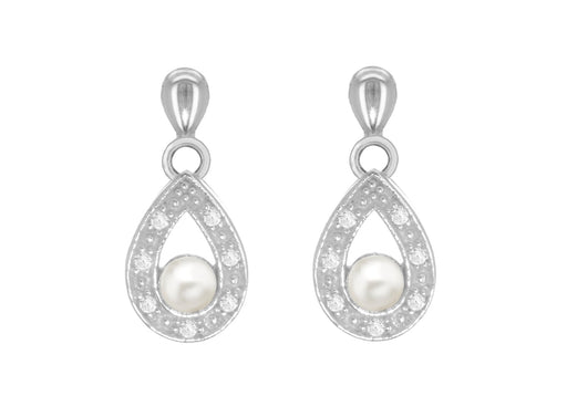 Sterling Silver Zirconia  and Pearl Drop Earrings