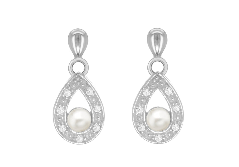 Sterling Silver Zirconia  and Pearl Drop Earrings